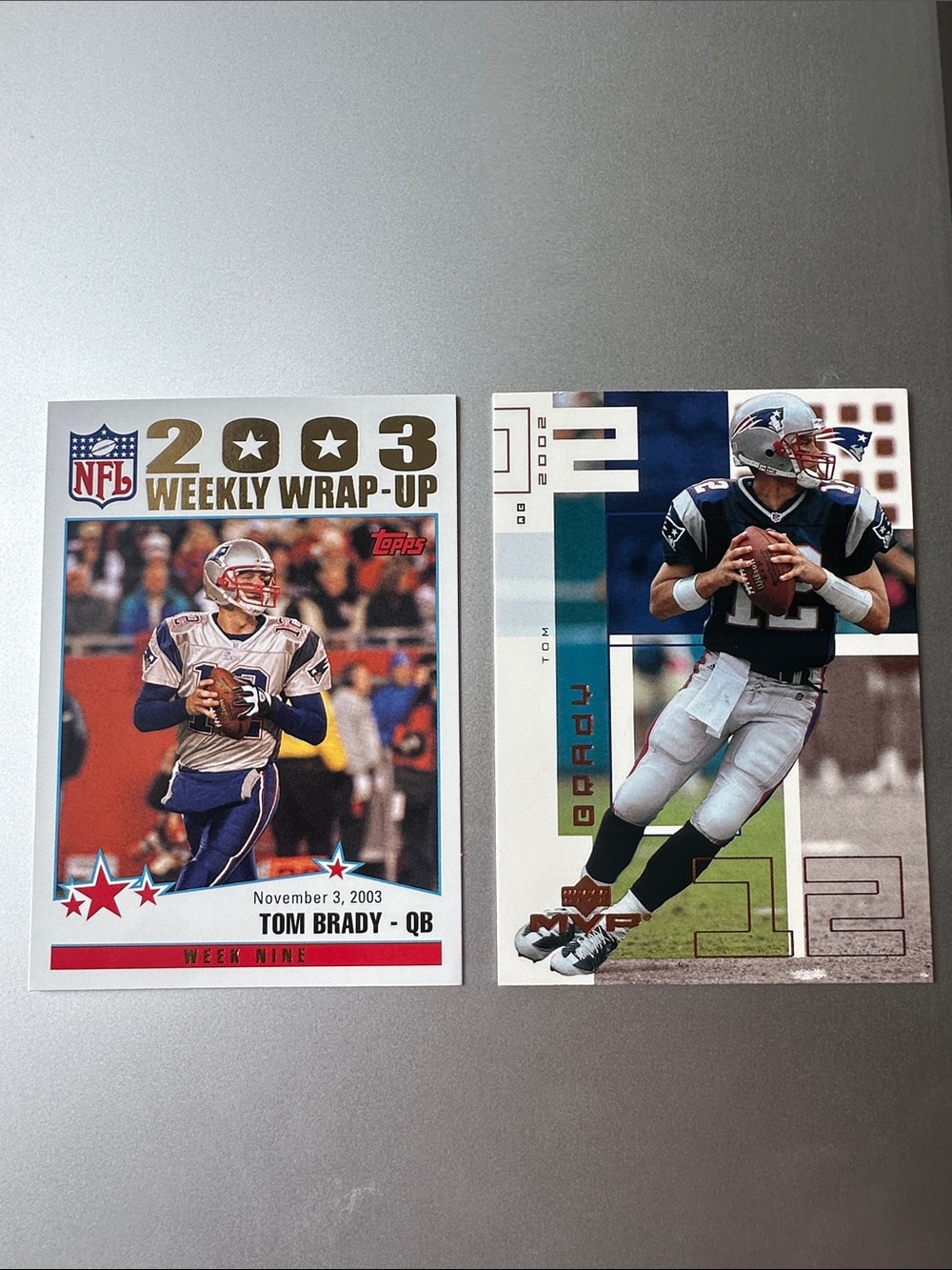 Tom Brady Football Trading Cards (Set of 2) - Topps and Upper Deck MVP